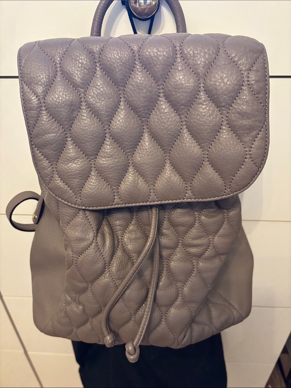 Vera Bradley Quilted Leather Drawstring Backpack in Gray